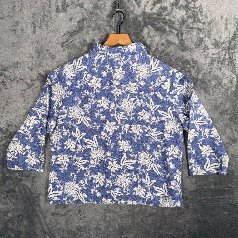 Coldwater Creek Womens 3/4 Sleeve Button Up Shirt Size M Blue Floral Linen Blend - Picture 3 of 5